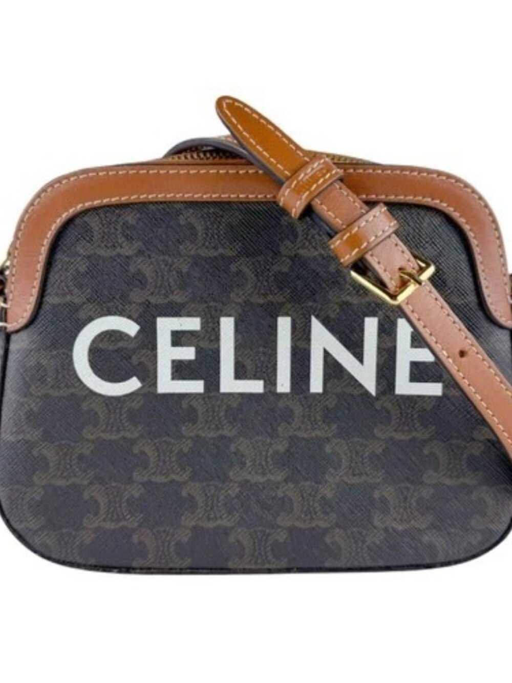 Auth CELINE Triomphe Small Camera Bag Shoulder Bag Brown PVC/Leather - z9605